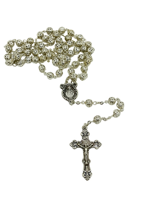 Silver Sacred Heart Filigree Rosary