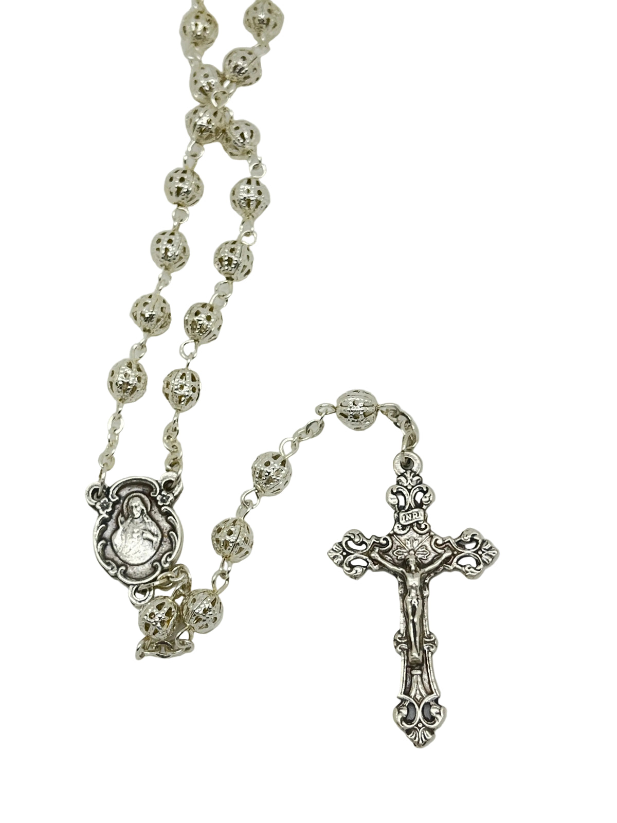Silver Sacred Heart Filigree Rosary