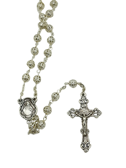 Silver Sacred Heart Filigree Rosary