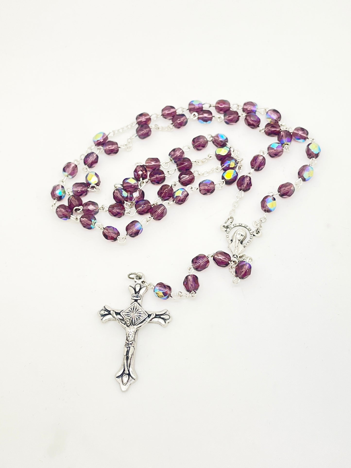 Amethyst Tin Cut Crystal Rosary