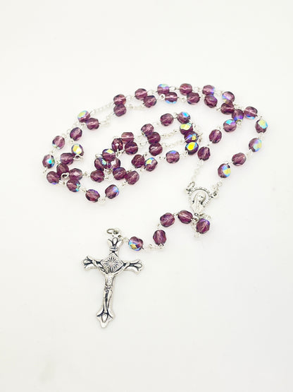 Amethyst Tin Cut Crystal Rosary