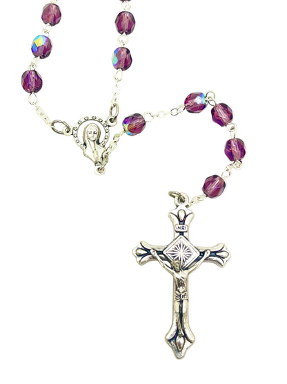 Amethyst Tin Cut Crystal Rosary