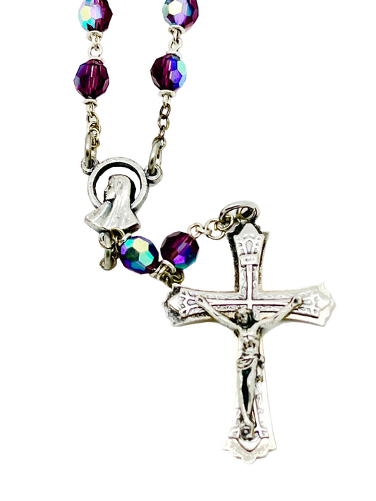 Amethyst Tin Cut Crystal Rosary 6mm