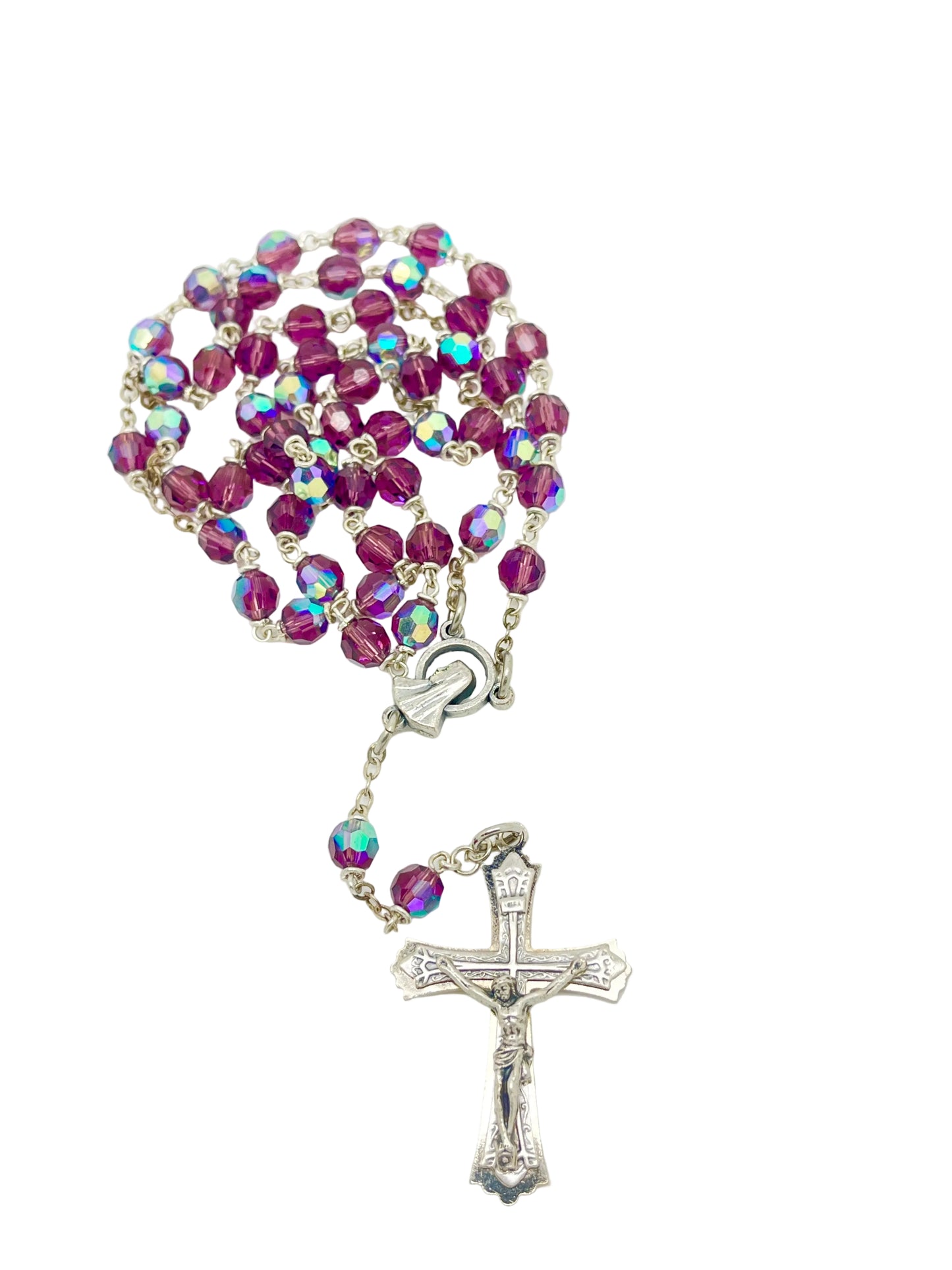 Amethyst Tin Cut Crystal Rosary 6mm