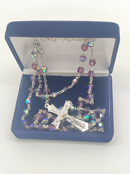Amethyst Tin Cut Crystal Rosary 6mm
