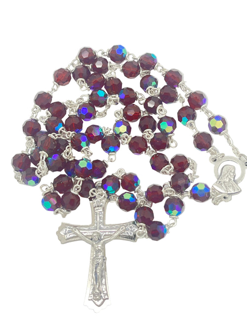 Tin Cut Czech Ruby Crystal Rosary