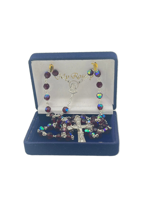 Tin Cut Czech Ruby Crystal Rosary