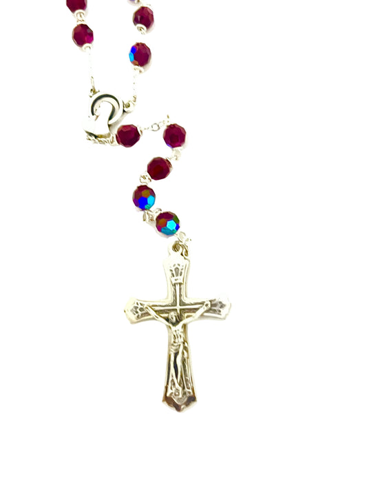 Tin Cut Czech Ruby Crystal Rosary