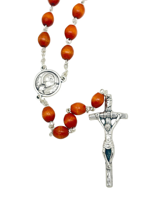 Pope John Paul II Natural Wood Rosary