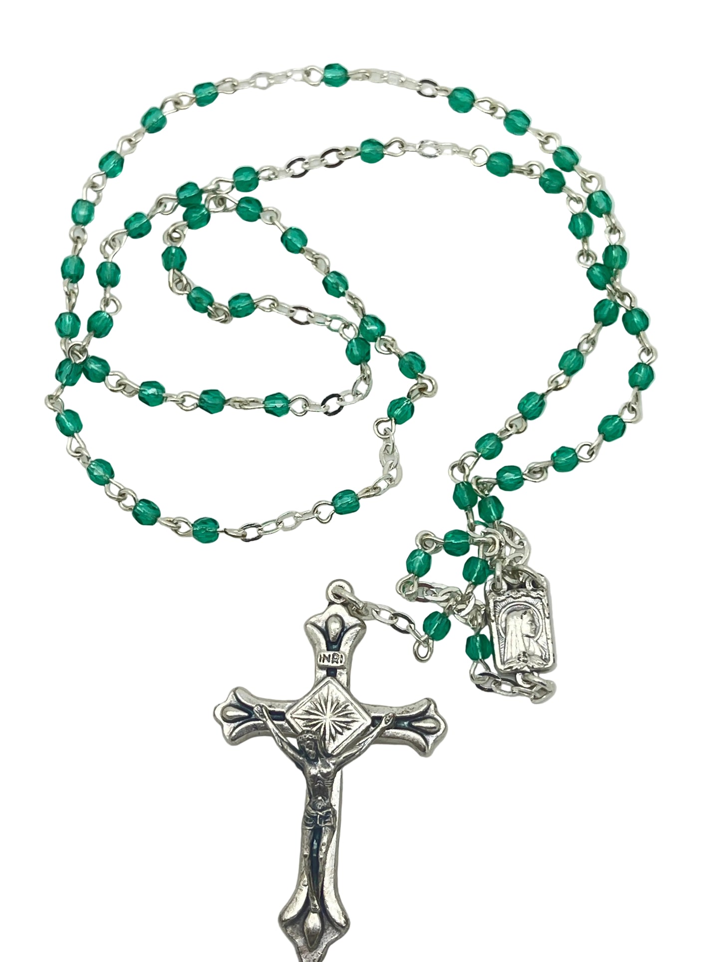 Petite Green Crystal and Silver Rosary 3mm