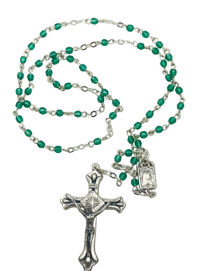 Petite Green Crystal and Silver Rosary 3mm