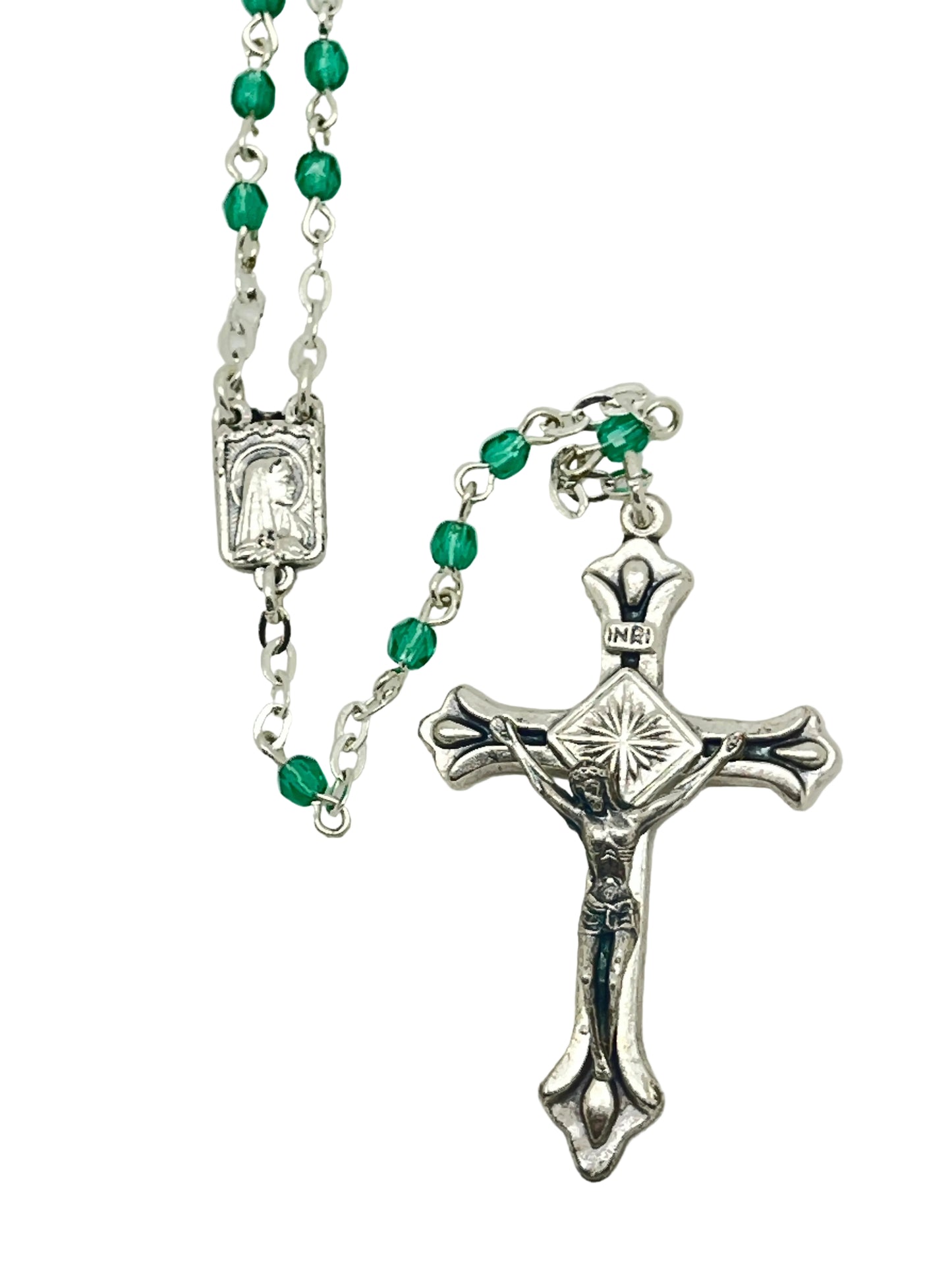 Petite Green Crystal and Silver Rosary 3mm