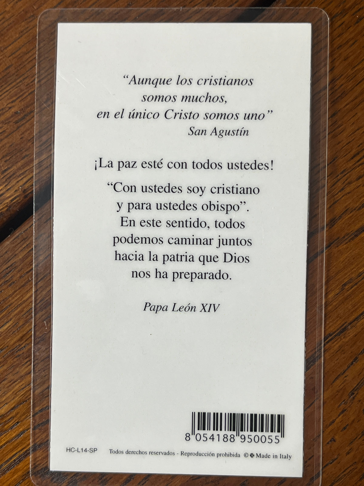 Tarjeta Laminada Papa León XIV