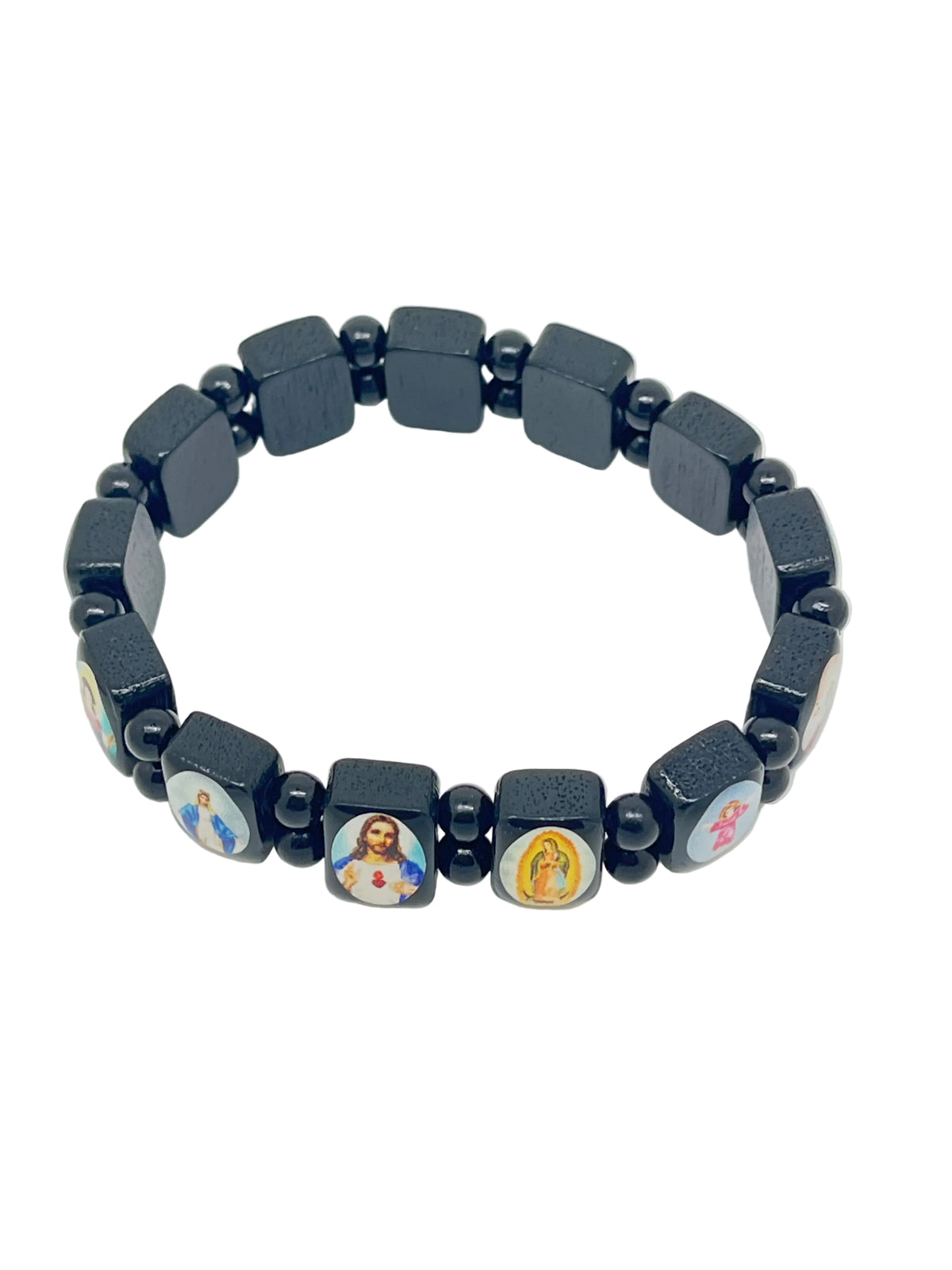 Jesus, Mary and the Saints Colored  Wood Bracelet