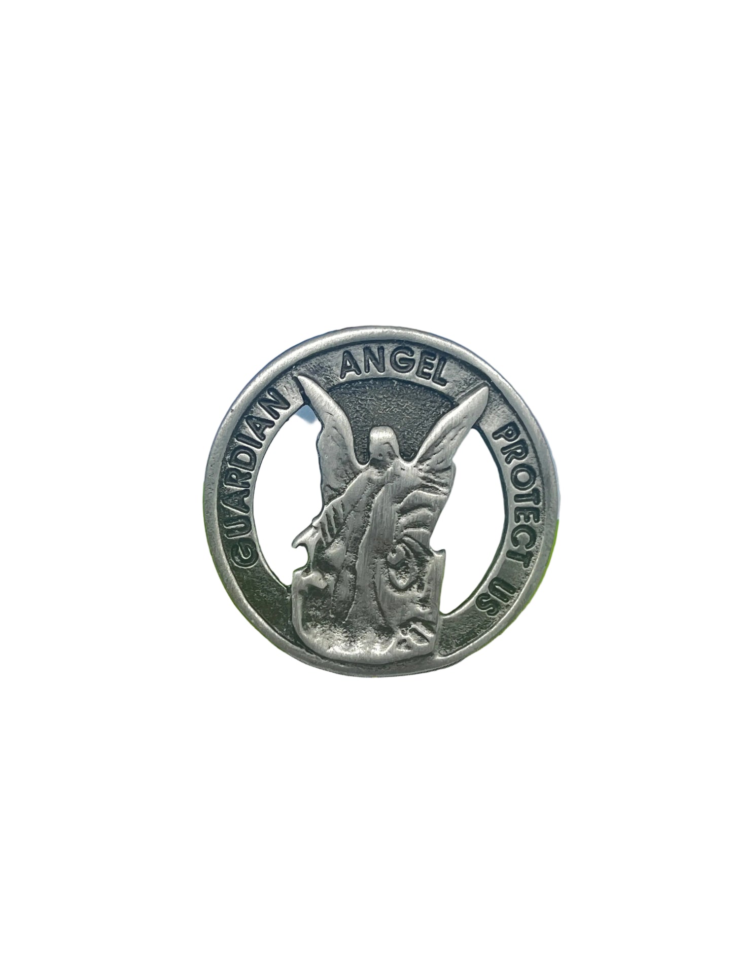 Guardian Angel Round Pewter Auto Visor Clip