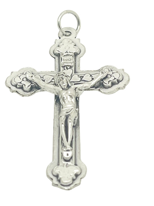Silver Crucifix with Heart Back Ground Medal 2"