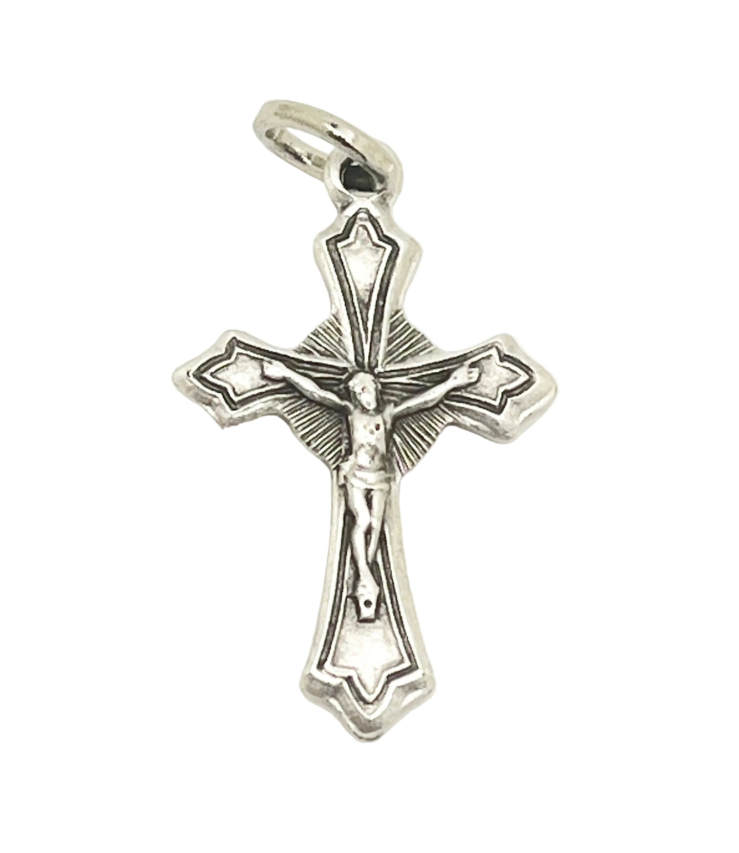 Fancy Petite Silver Crucifix Medal 3/4"