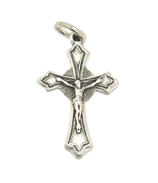 Fancy Petite Silver Crucifix Medal 3/4"