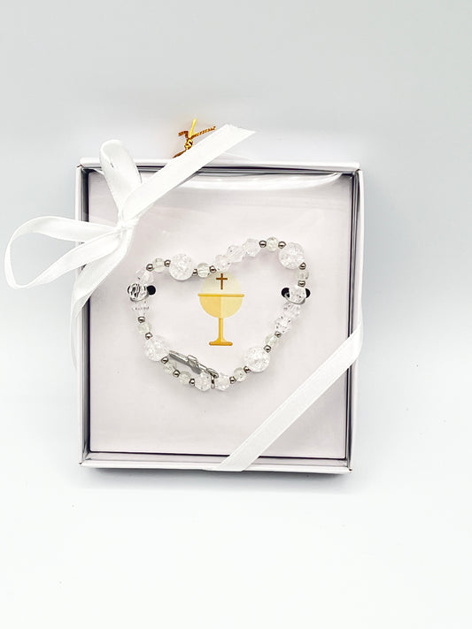 Crystal First Communion Bracelet with Silver Cross