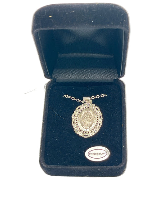 Sterling Silver Lace Miraculous Medal 3/4"