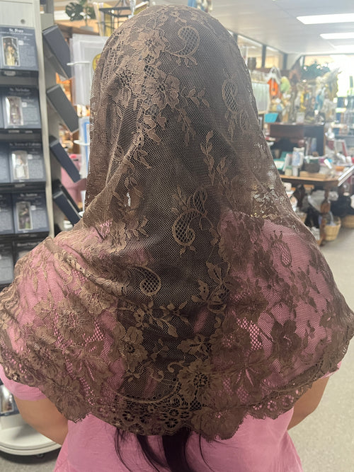 Brown Lace Infinity Chapel Spanish Veil 31" x 36"