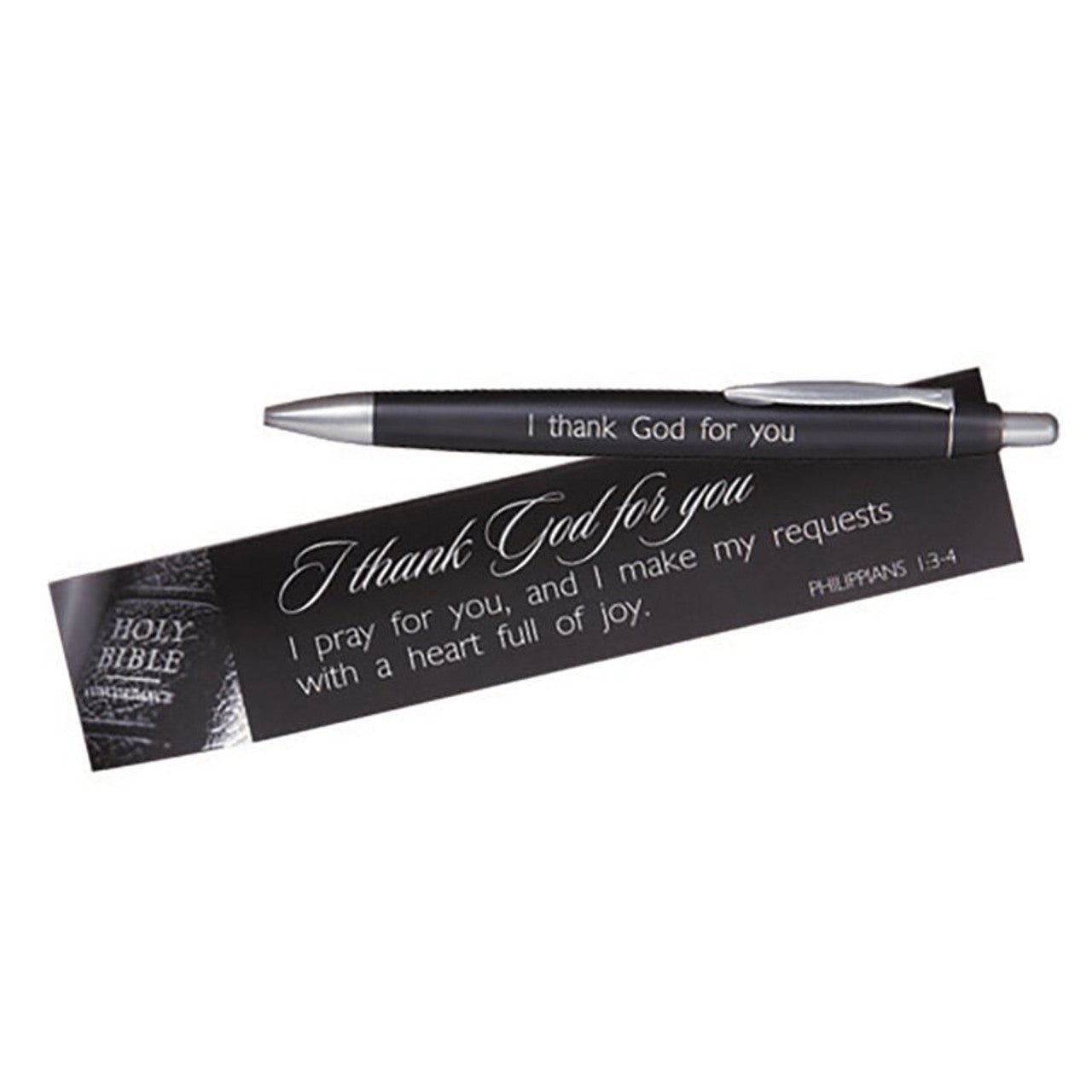 I Thank God For You Appreciation Pen with silver accents and matching scripture prayer card featuring Philippians 1:3-4