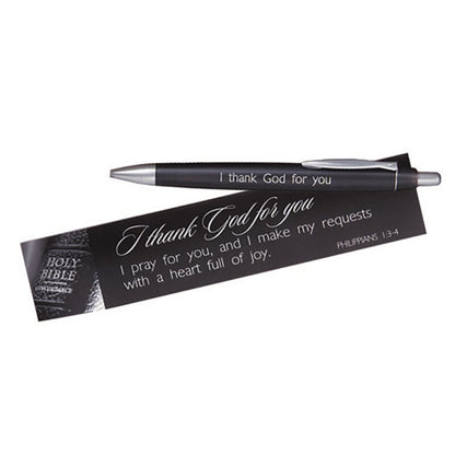 I Thank God For You Appreciation Pen with silver accents and matching scripture prayer card featuring Philippians 1:3-4
