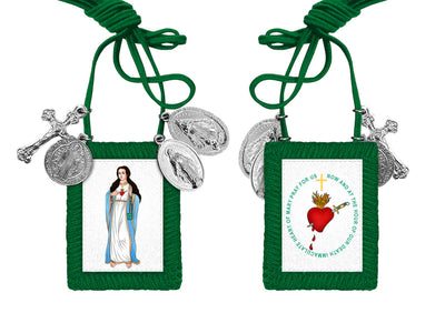 Immaculate Heart Green Scapular Necklace with Medals - Unique Catholic Gifts