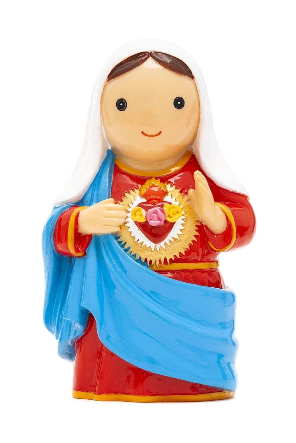 3.5" Immaculate Heart of Mary collector’s edition figurine with red robe, blue mantle, and floral heart detail