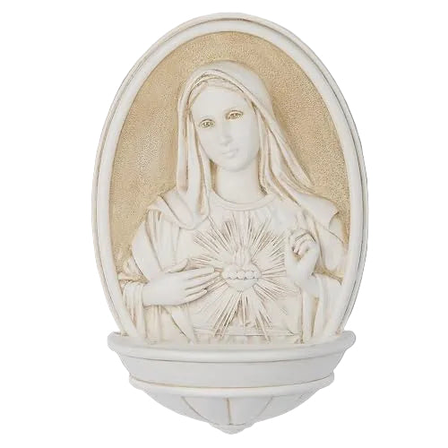 Immaculate Heart of Mary Holy Water Font  8" H