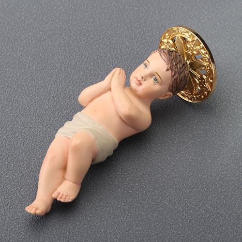 3 7/8" Advent Infant Jesus figurine with radiant gold halo, hand-painted resin and detailed vibrant colors