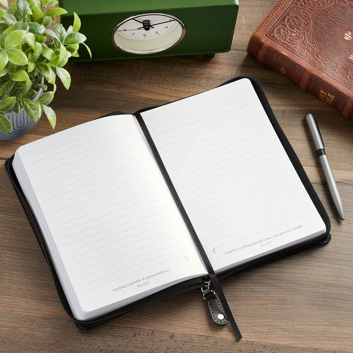 Man of God Espresso Brown and Walnut Faux Leather Classic Journal with Zipper Closure - 1 Timothy 6:11