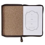 Man of God honey-brown and espresso faux leather journal with zipper closure and 1 Timothy 6:11 embossed detail