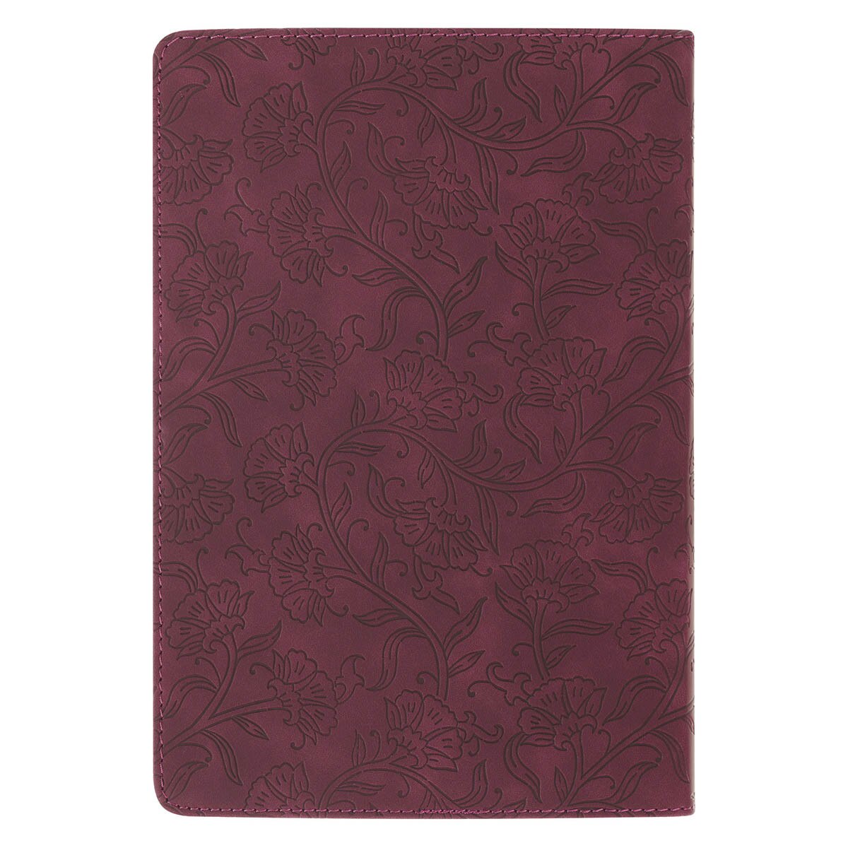 Burgundy faux leather classic journal with embossed floral pattern and Matthew 19:26 inspirational scripture cover