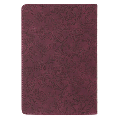 Burgundy faux leather classic journal with embossed floral pattern and Matthew 19:26 inspirational scripture cover
