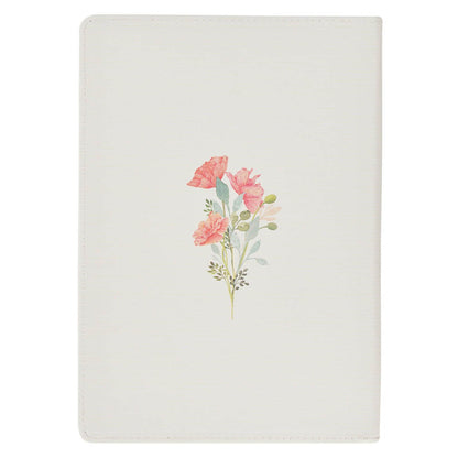 Cream faux leather journal with bright floral wreath design and Proverbs 27:9 text with zipper closure