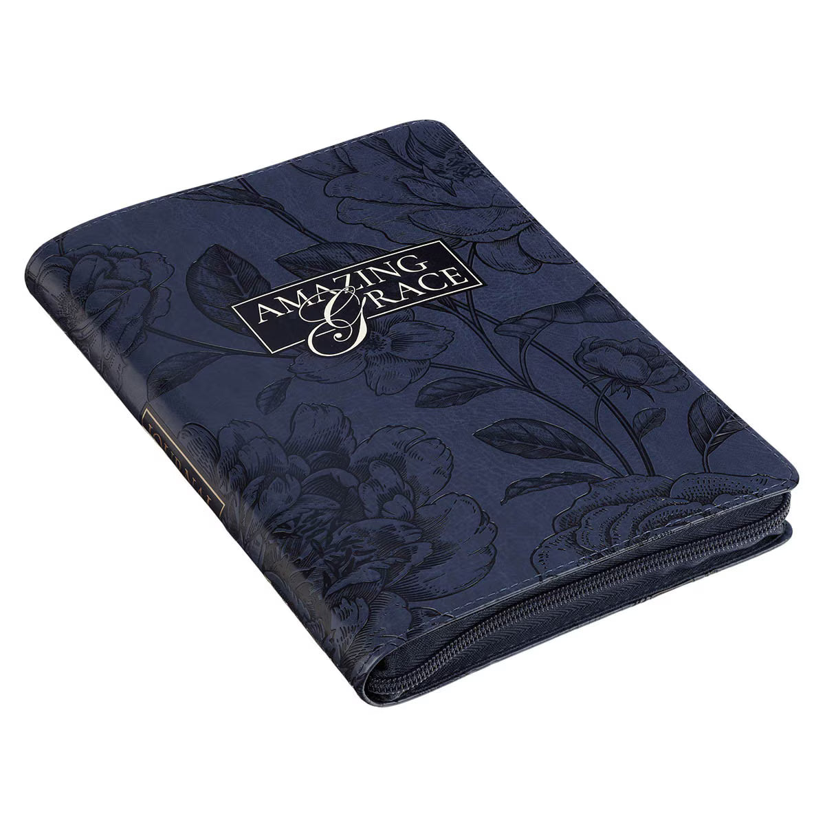 Amazing Grace Navy Blue Floral Faux Leather Classic Journal Zipper Closure