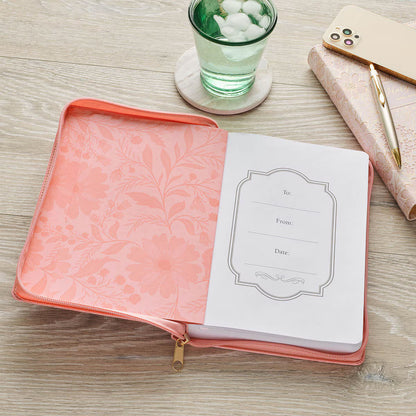 Trust Pink Floral Faux leather Classic Journal with Zipper Closure - Isaiah 40:31