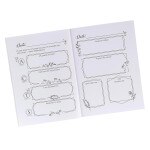 Open pages of My Prayer Journal 120 Days showing sections for prayer requests, reflections, and praise notes in black and white layout