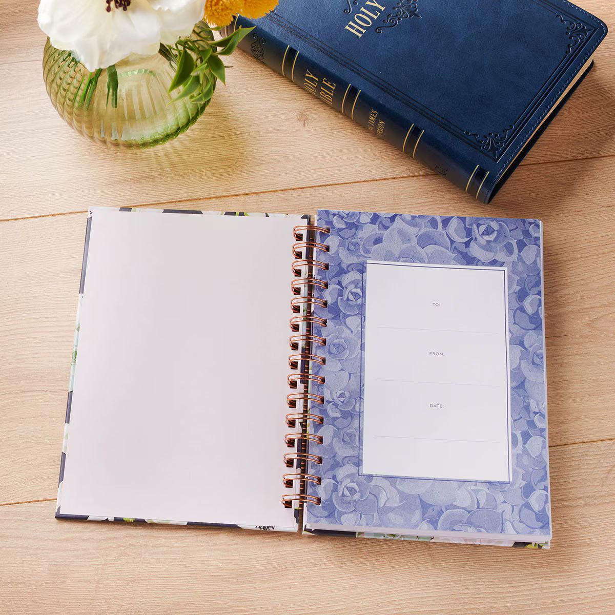 Ask, Seek, Knock Navy Floral Spiral Journal - Matthew 7:7