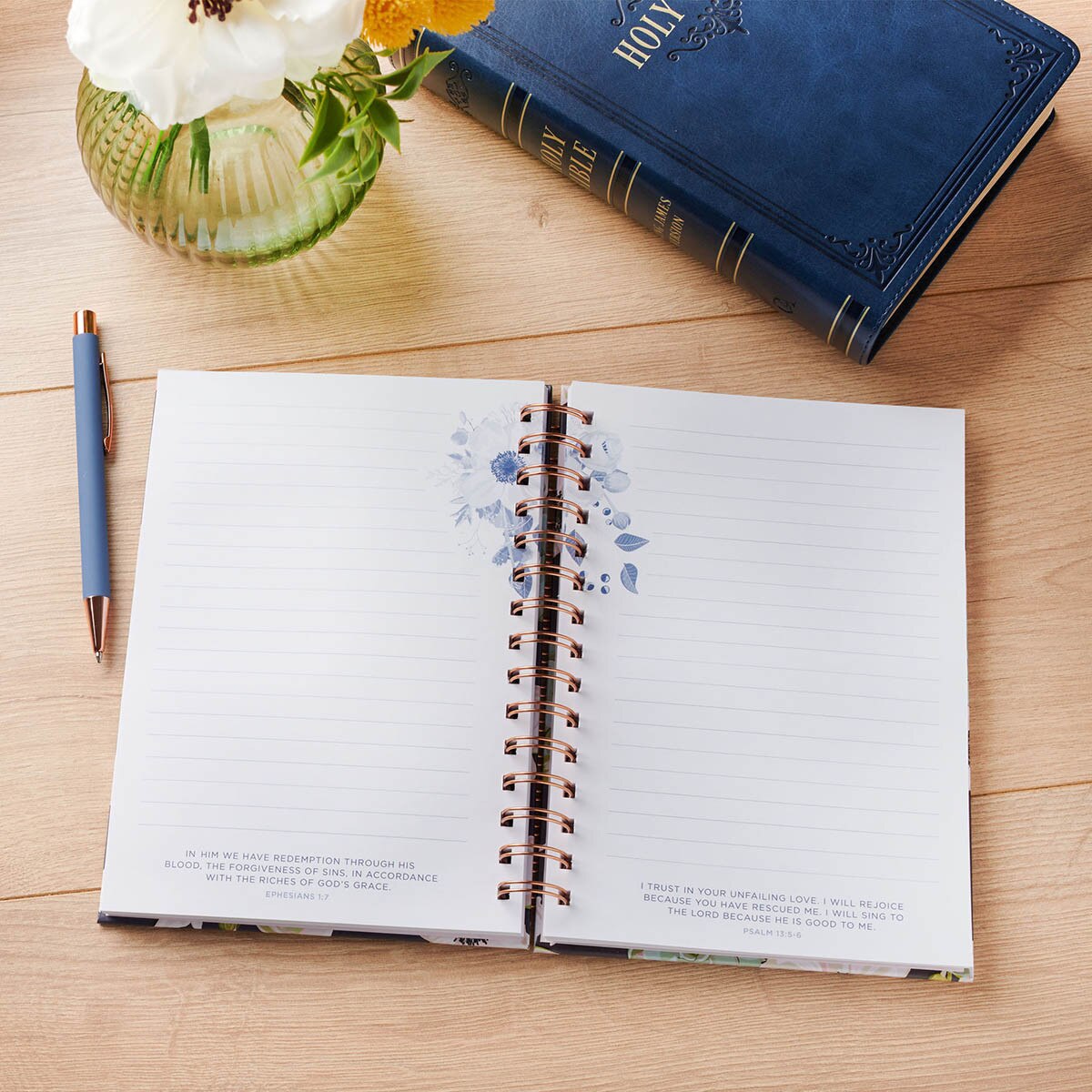 Ask, Seek, Knock Navy Floral Spiral Journal - Matthew 7:7