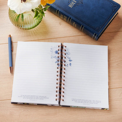 Ask, Seek, Knock Navy Floral Spiral Journal - Matthew 7:7