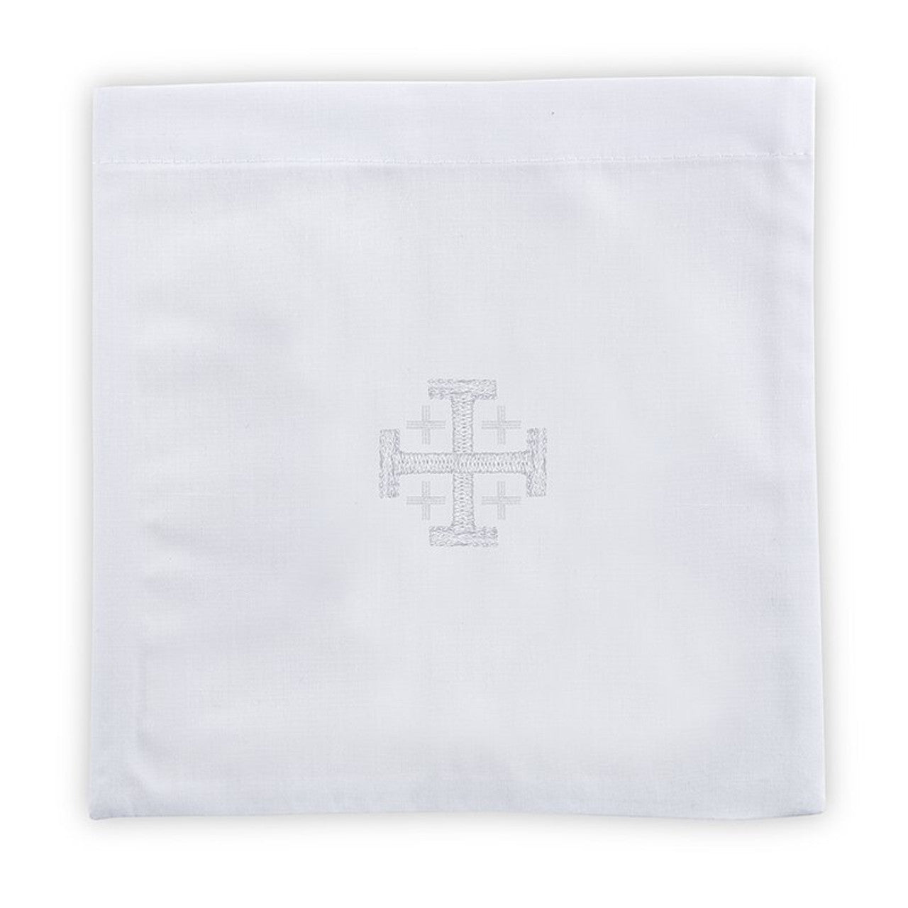 6" Jerusalem Cross chalice purificator baptismal cloth with white embroidered design in durable fabric blend