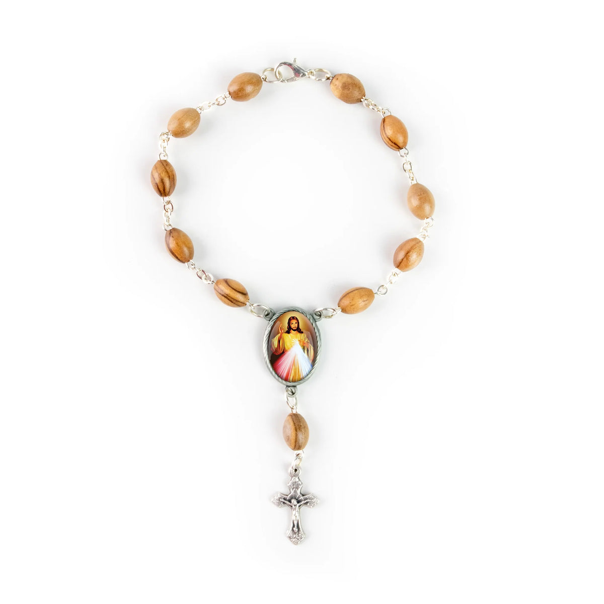Jesus Divine Mercy Holy Land Olive Wood Auto Rosary
