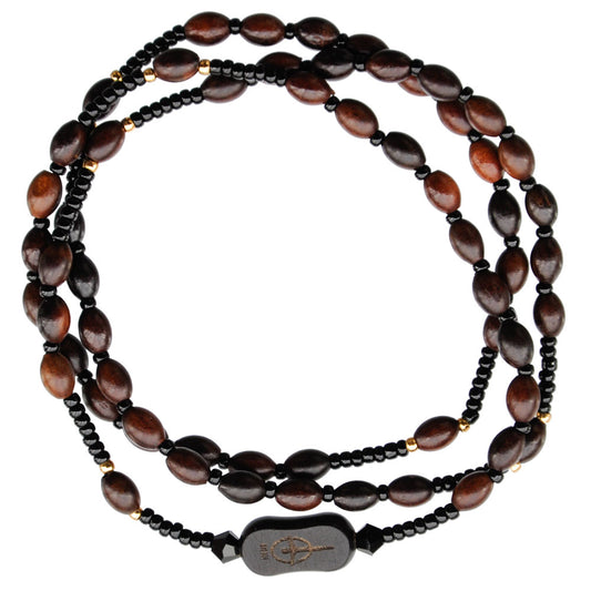 Jujube oval wood twisting rosary bracelet with 4mm beads, durable wood, and five decades design.