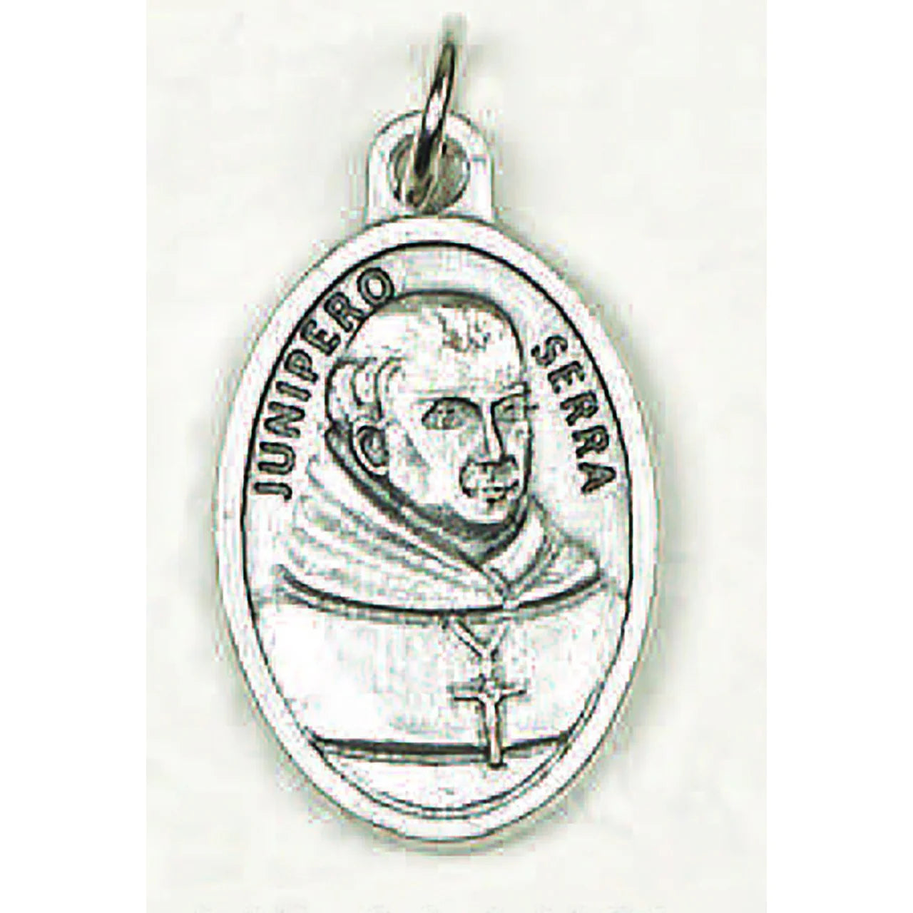 1" St. Junipero Serra silver tone oxi medal with detailed portrait and engraved name, crafted in Italy for prayer and devotion