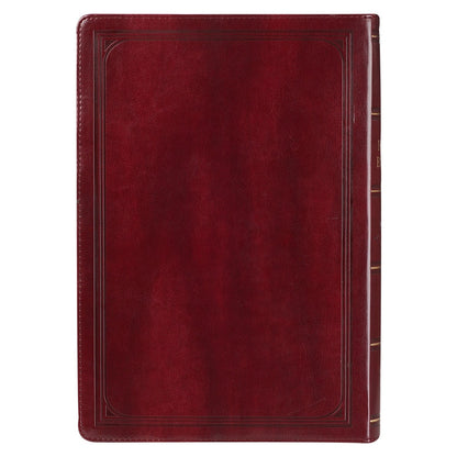 Burgundy faux leather King James Version Bible with subtle St. John’s cross design and thumb index for easy navigation