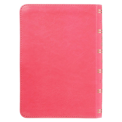 Pink faux leather compact King James Version Bible with large print text and gold foil accent on spine