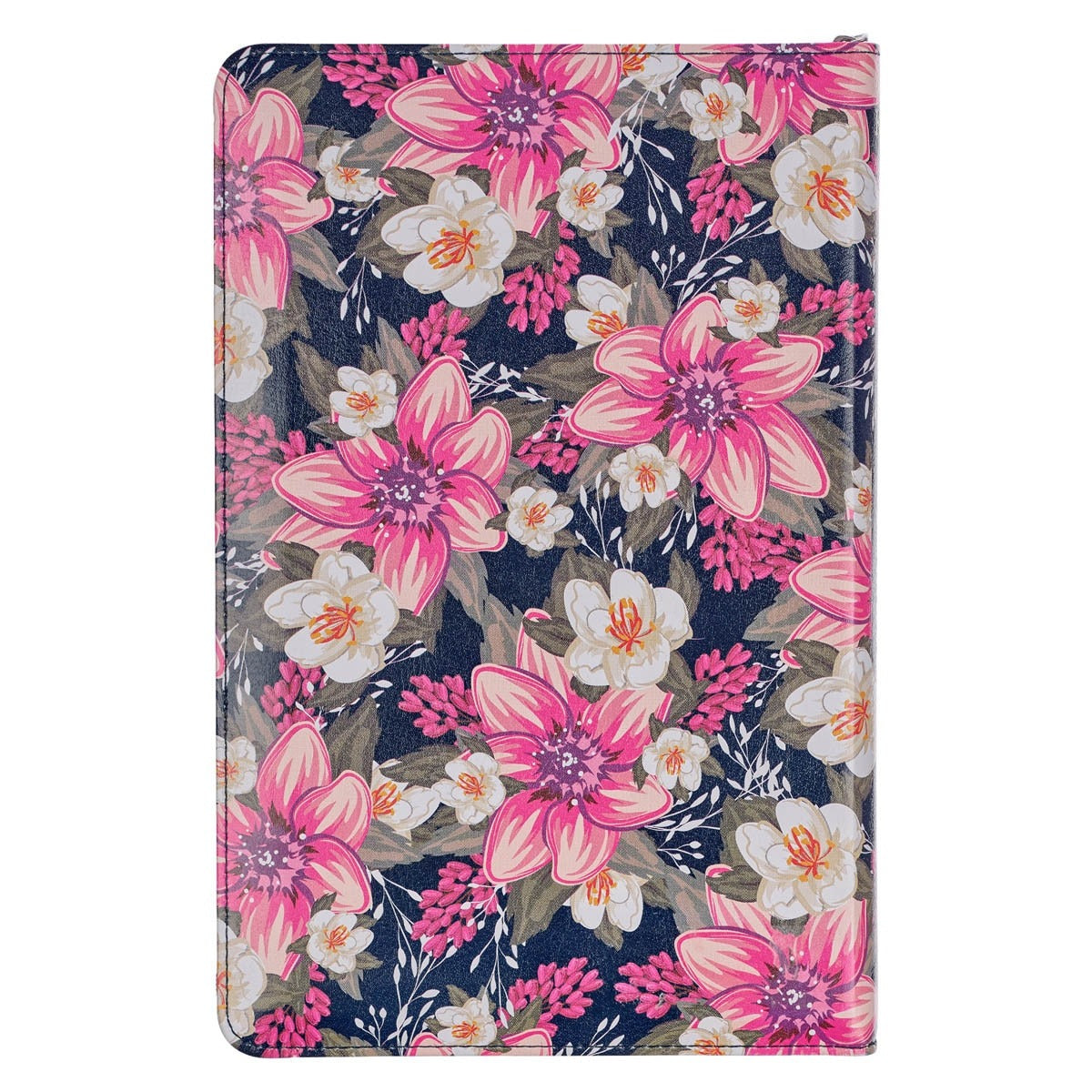 Floral blue faux leather King James Version deluxe gift Bible with pink and white flowers and zippered closure