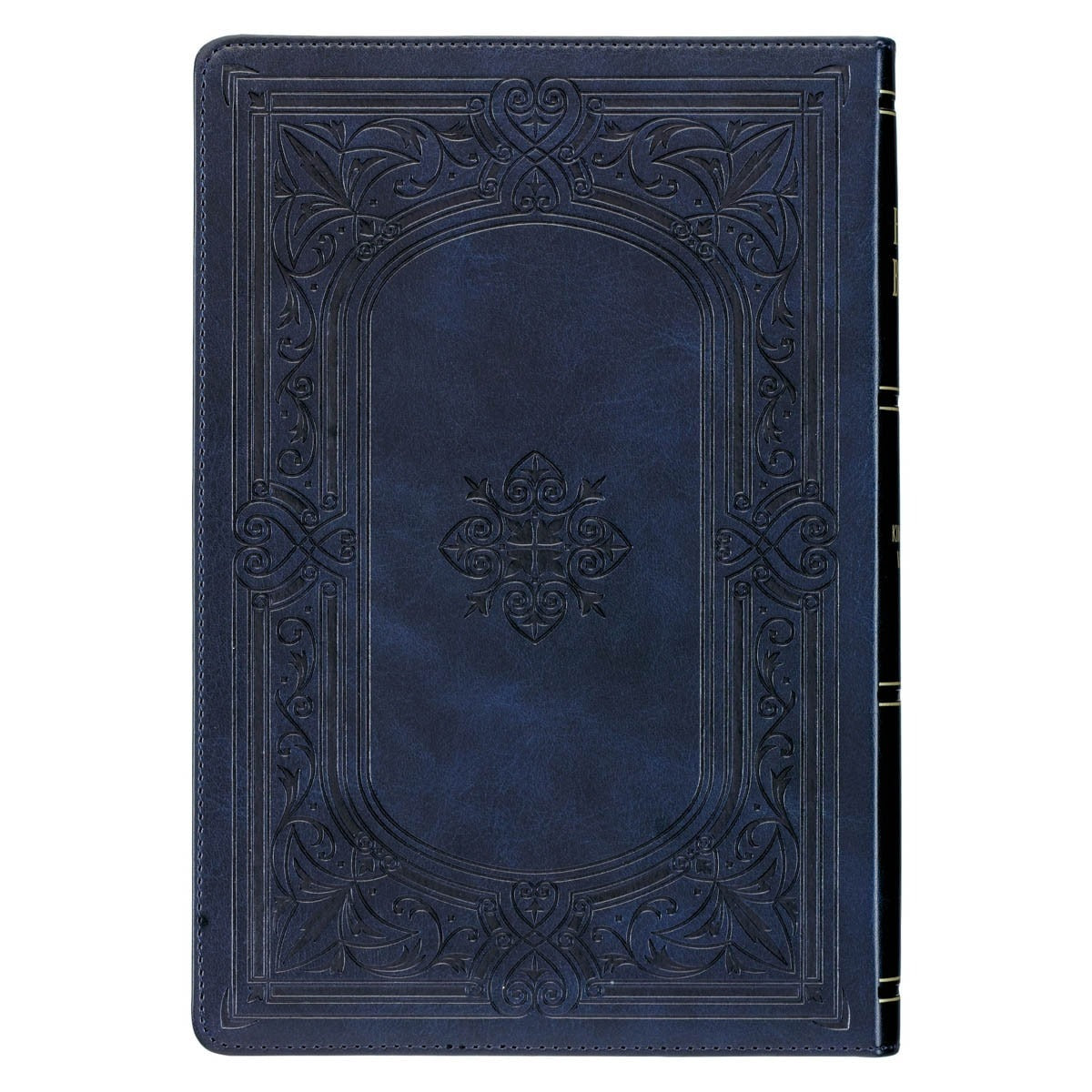 New Midnight Blue faux leather cover Bible with Art Nouveau embossed frame design and thumb index on spine
